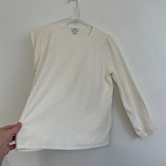 J. CREW FACTORY Long Sleeve Clip Dot Top Cream Ivory Off White ? Textured Blouse - Picture 9 of 13